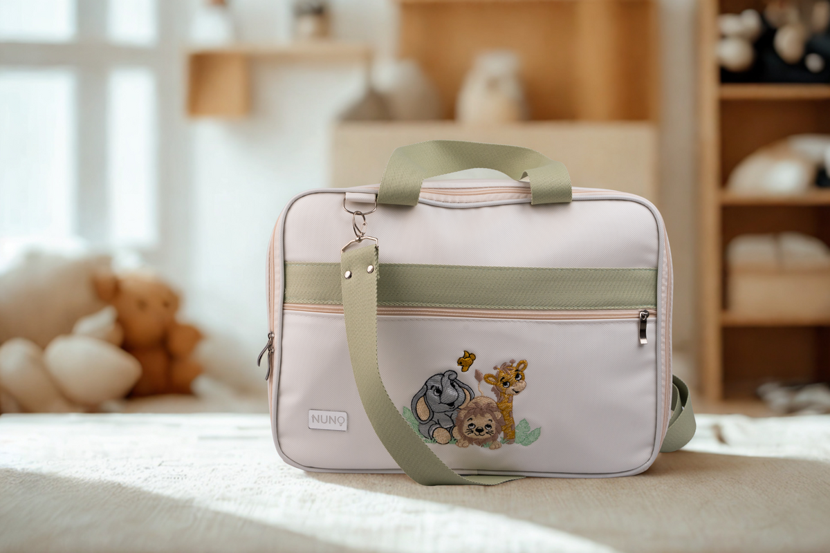 MALA DE MÃO FAUNA - OFF WHITE COM VERDE CLARO