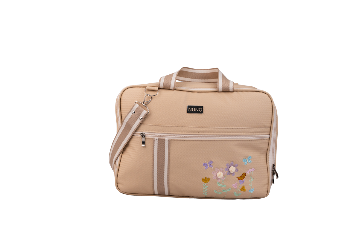 MALA DE MÃO JARDIM - BEGE COM LISTRAS