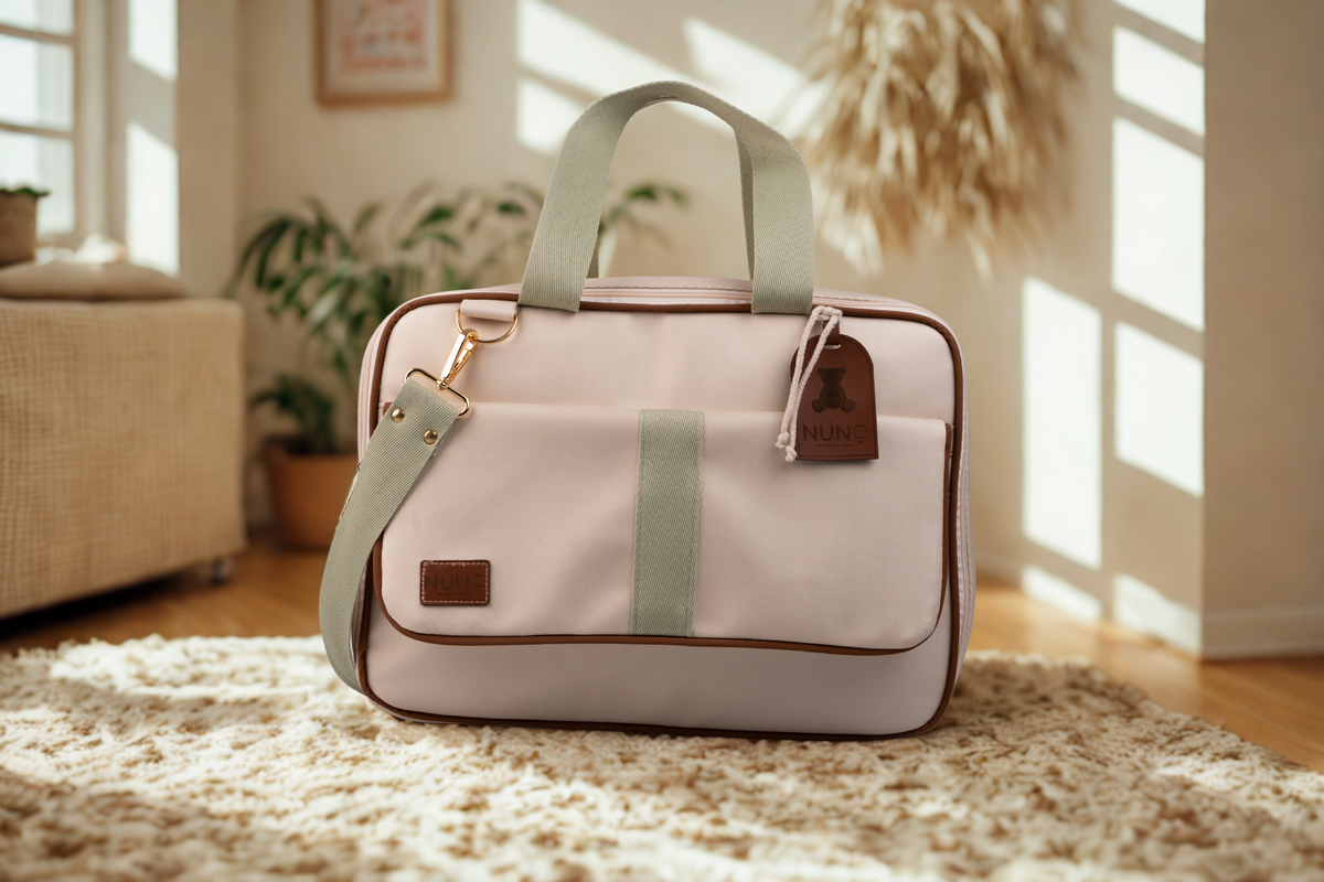 MALA DE MÃO CARTEIRO - BEGE COM VERDE CLARO