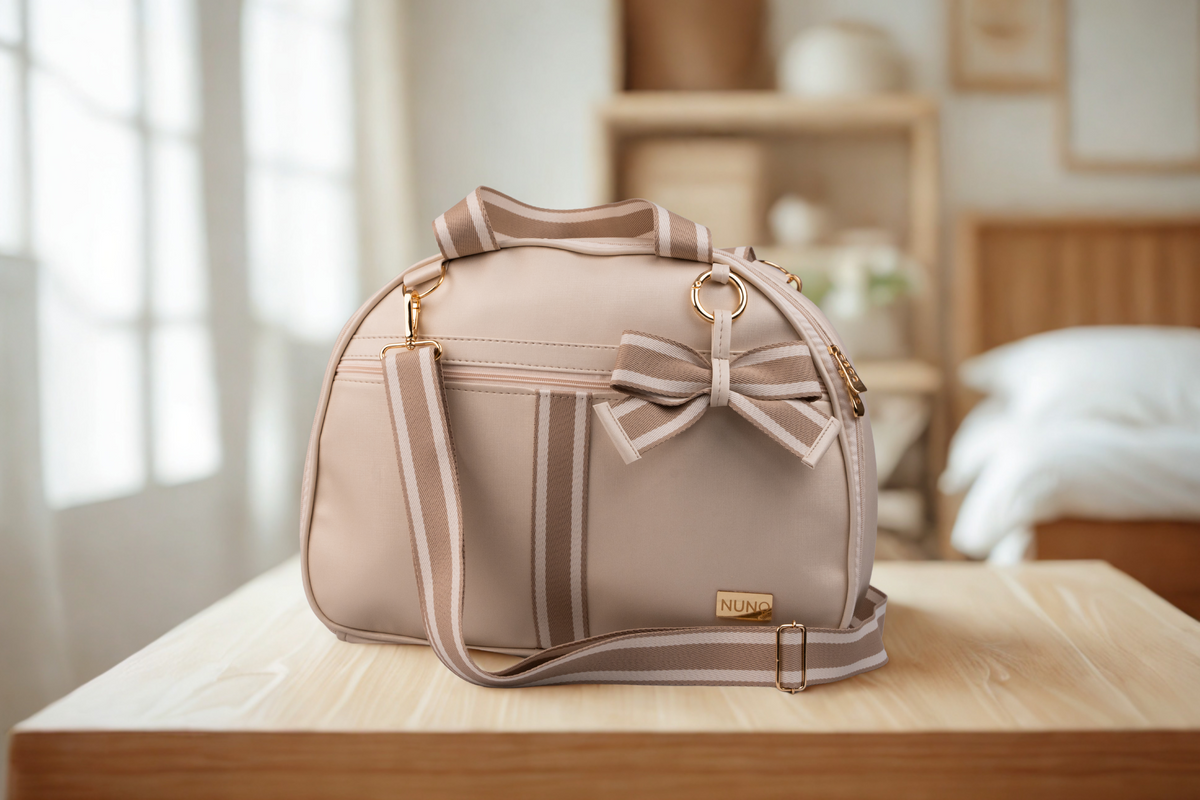 MALA DE MÃO CLASSIC - BEGE COM MARROM CLARO LISTRADO