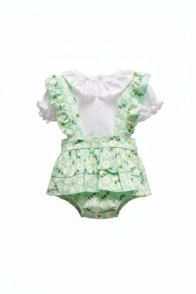 JARDINEIRA MARGARIDA VERDE COM BRANCO - TAM M