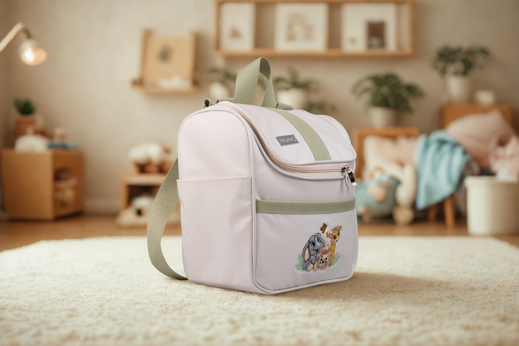 MOCHILA FAUNA - OFF WHITE COM VERDE CLARO