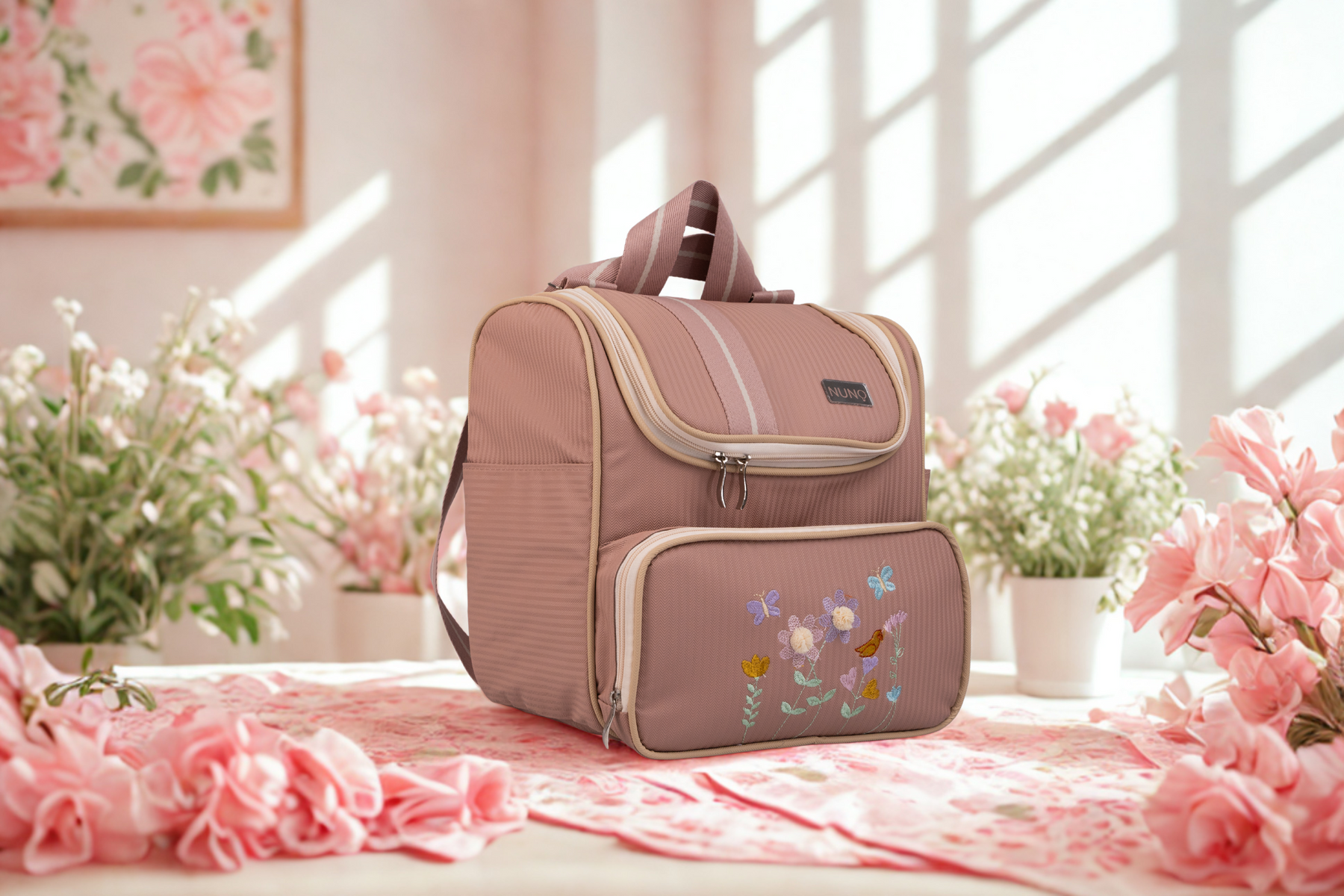 MOCHILA JARDIM - ROSÊ COM LISTRAS