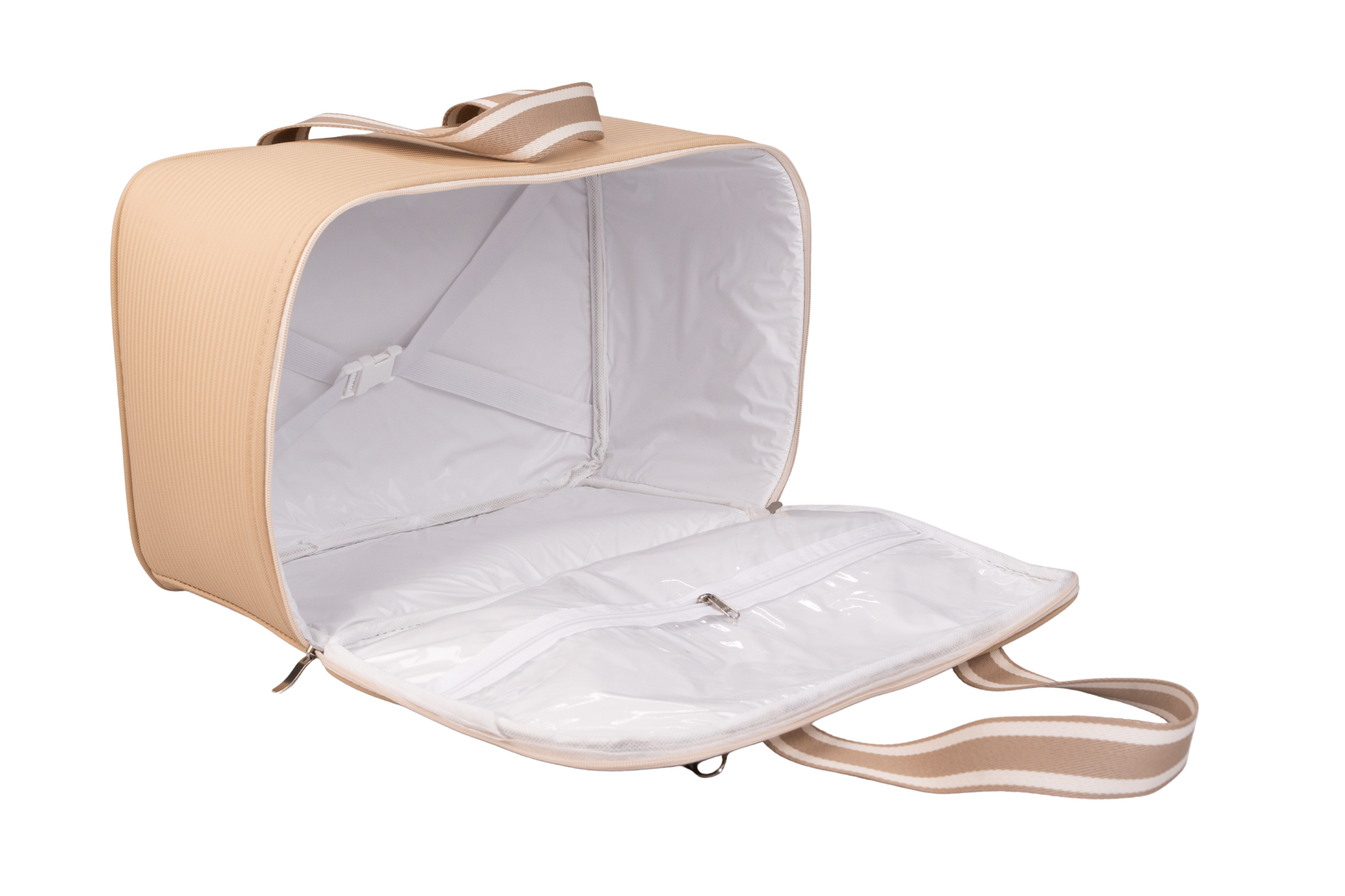 MALA DE MÃO SAFARI - BEGE COM LISTRAS