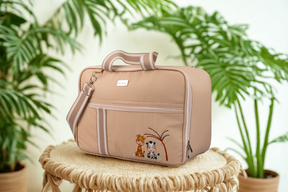 MALA DE MÃO SAFARI - BEGE COM LISTRAS