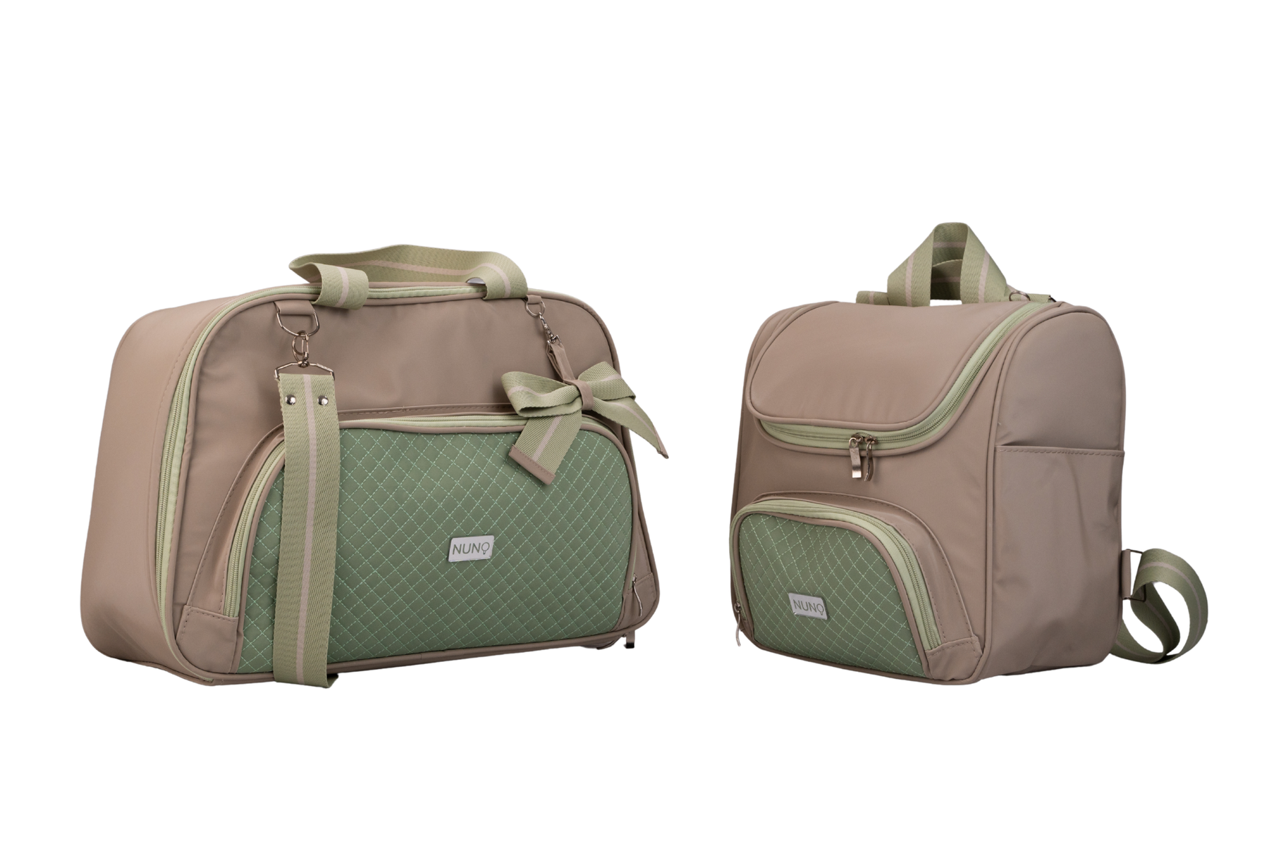 MOCHILA  BELGA - BEGE E VERDE CLARO LISTRADO