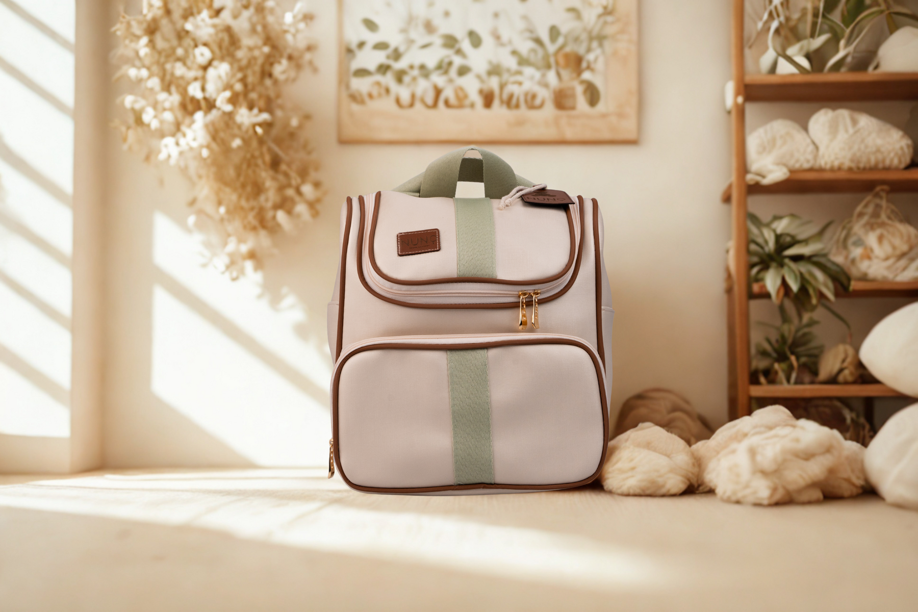 MOCHILA  CARTEIRO - BEGE COM MARROM CLARO LISTRADO