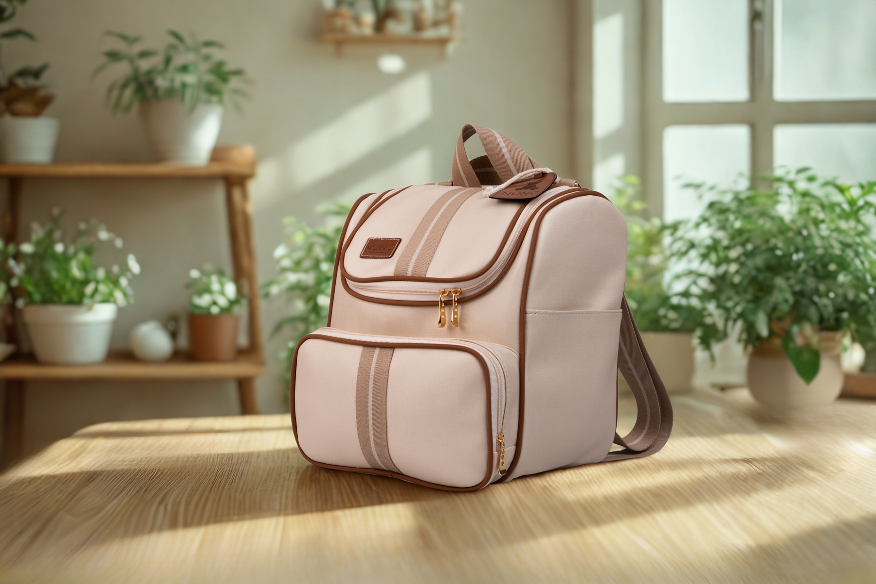 MOCHILA CARTEIRO - BEGE COM VERDE CLARO