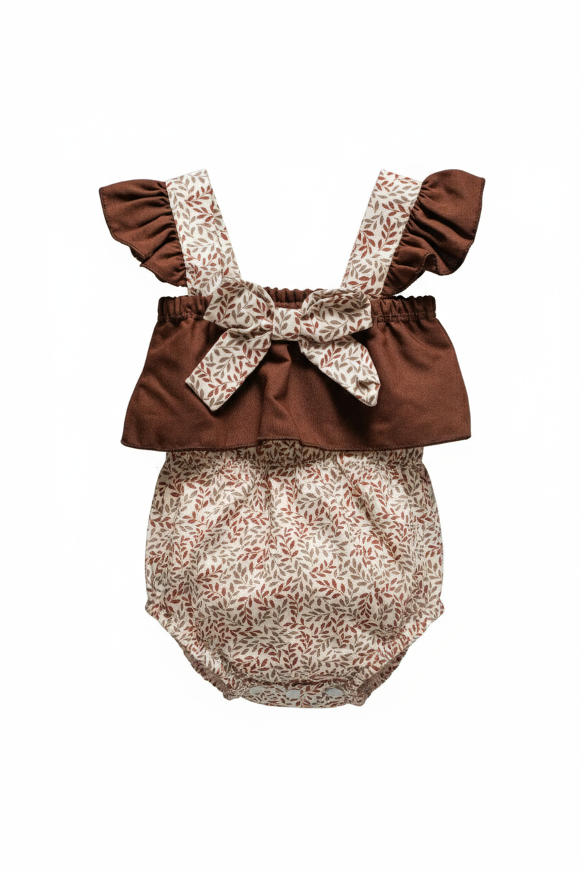 BODY BATINHA EDUARDA MARROM COM BEGE - TAM P